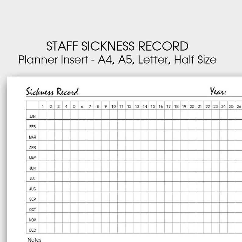 Sickness Record Keeper Printable Sickness Planner Staff Etsy