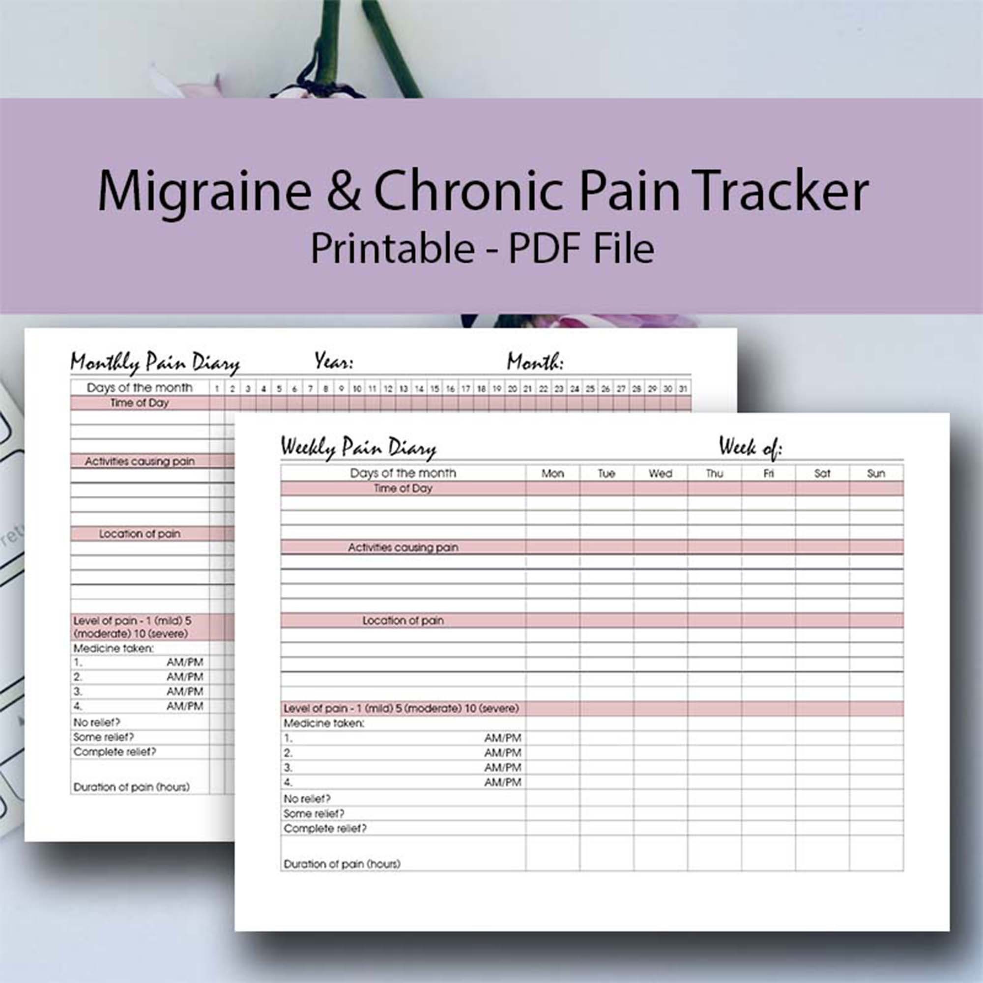 Pain Tracker Printable BUNDLE, Pain Log, Pain Tracker Journal, Daily ...
