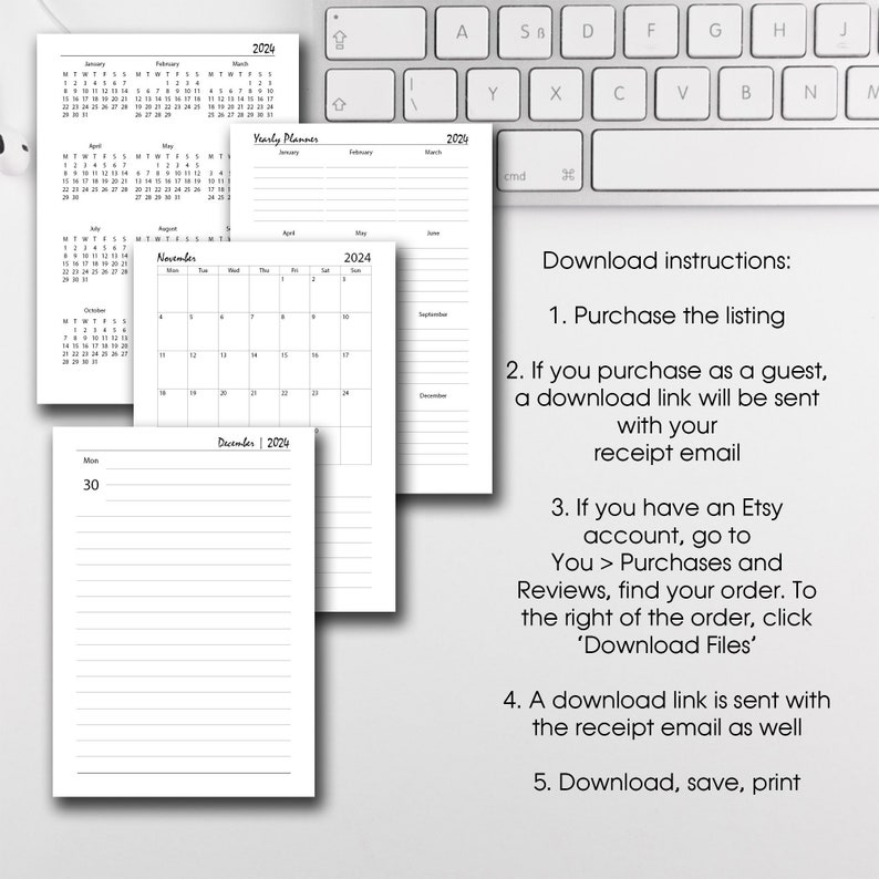 2024 Daily Planner Printable BUNDLE, 2024 Daily Journal Printable, A4
