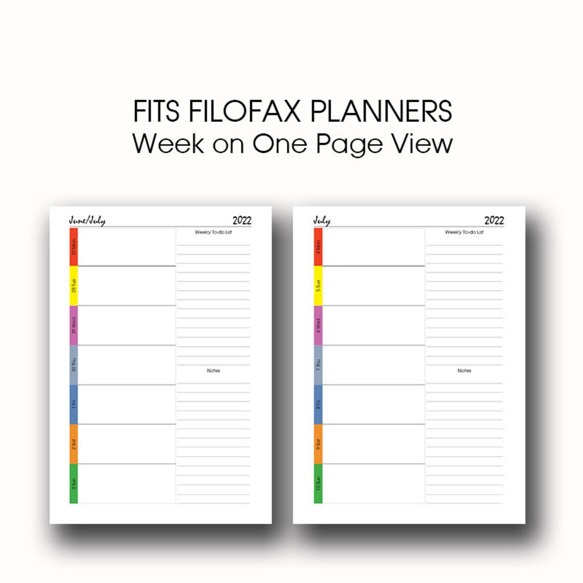 weekly planner printable 2022 a4 a5 filofax insert half etsy