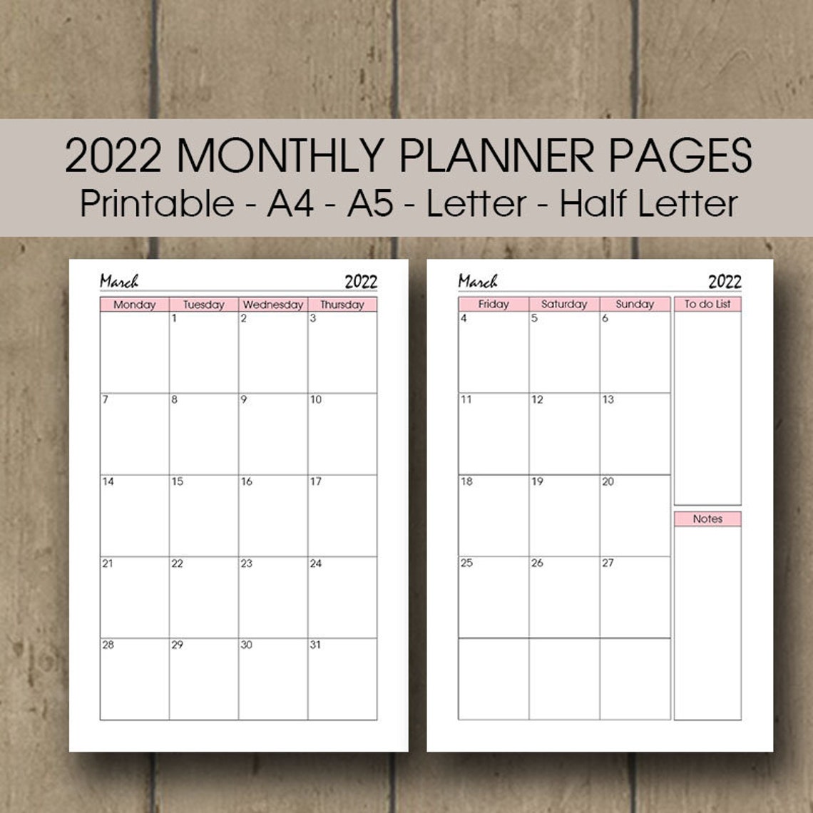 2022 calendar page printable 2022 monthly planner insert