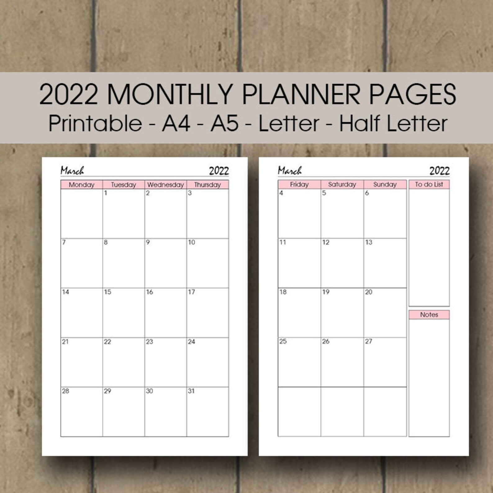 Printable Monthly Calendar 2022 Resose