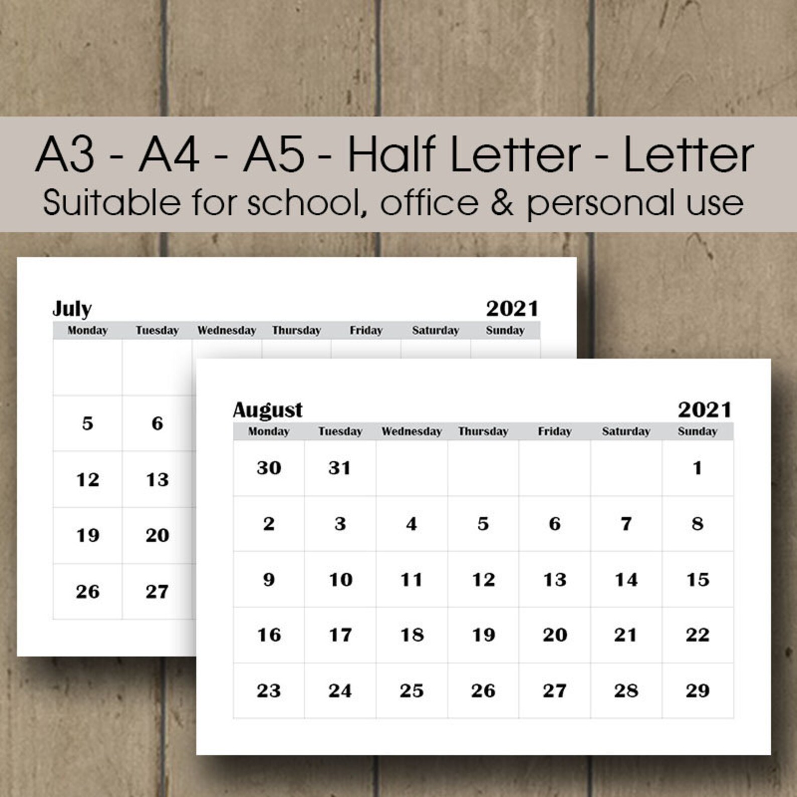 a3 2021 2022 perpetual printable wall calendar 2021