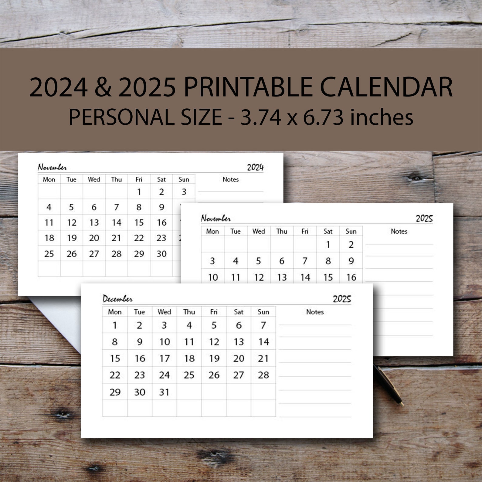 2024 Monthly Calendar Printable Personal Size, 2024 Monthly Planner ...
