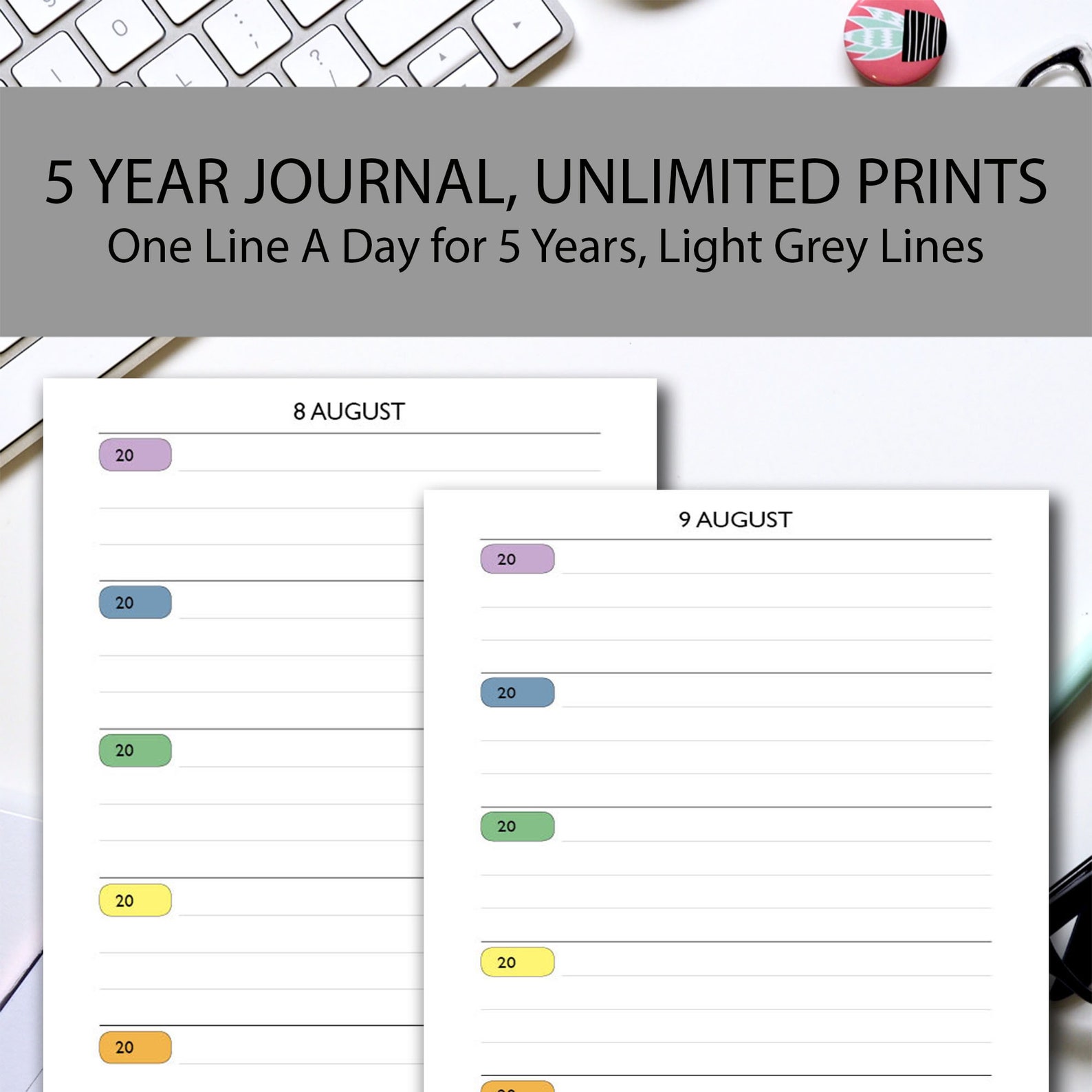 One Line A Day 5 Year Journal Printable RAINBOW, A4/a5/half Letter ...