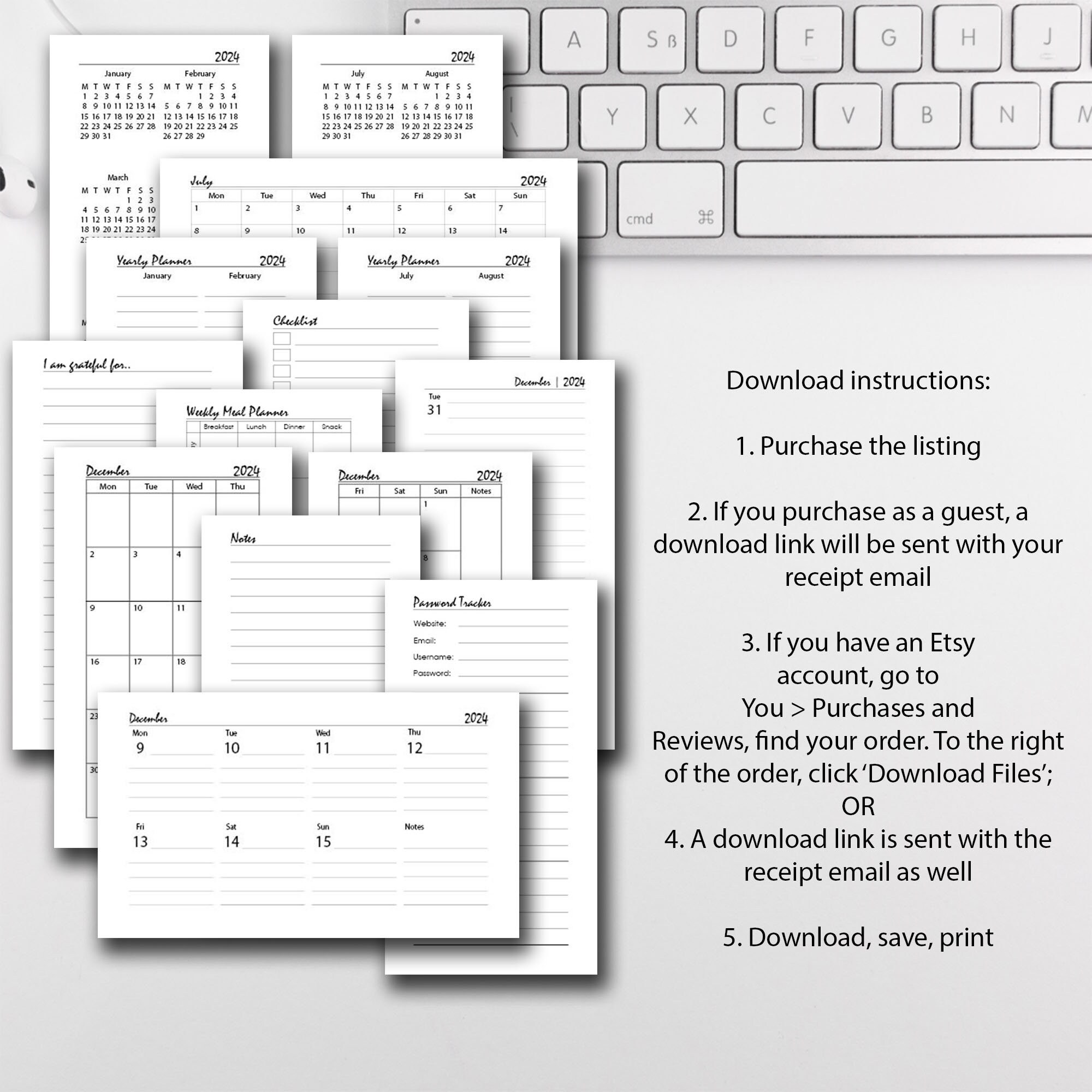 2024 Personal Size Daily Weekly Monthly Yearly Planner Printable Insert ...