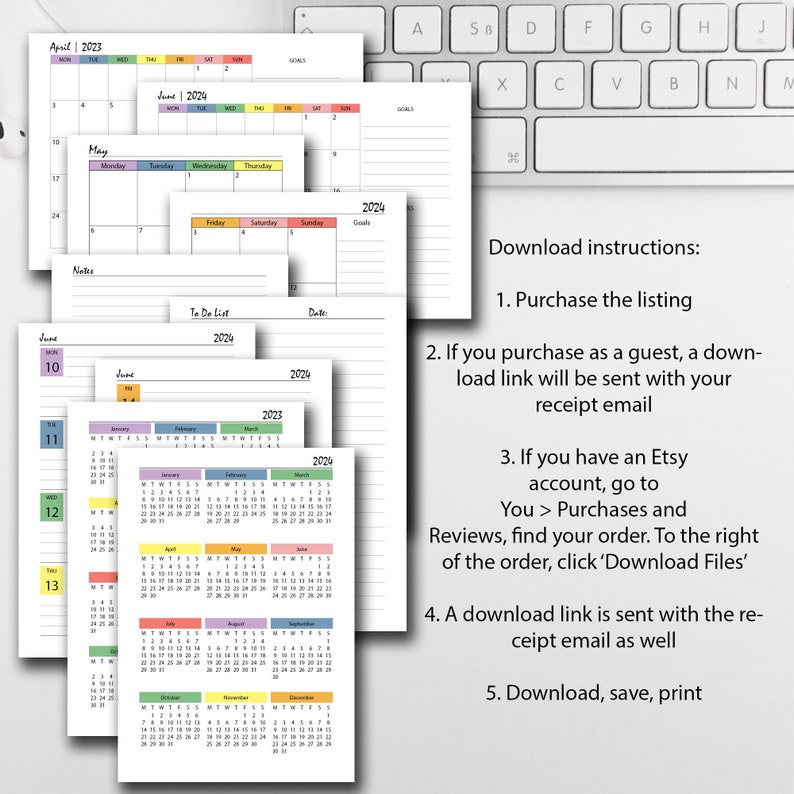 20232024 Weekly Planner Printable Midyear Rainbow A5/A4/US Etsy