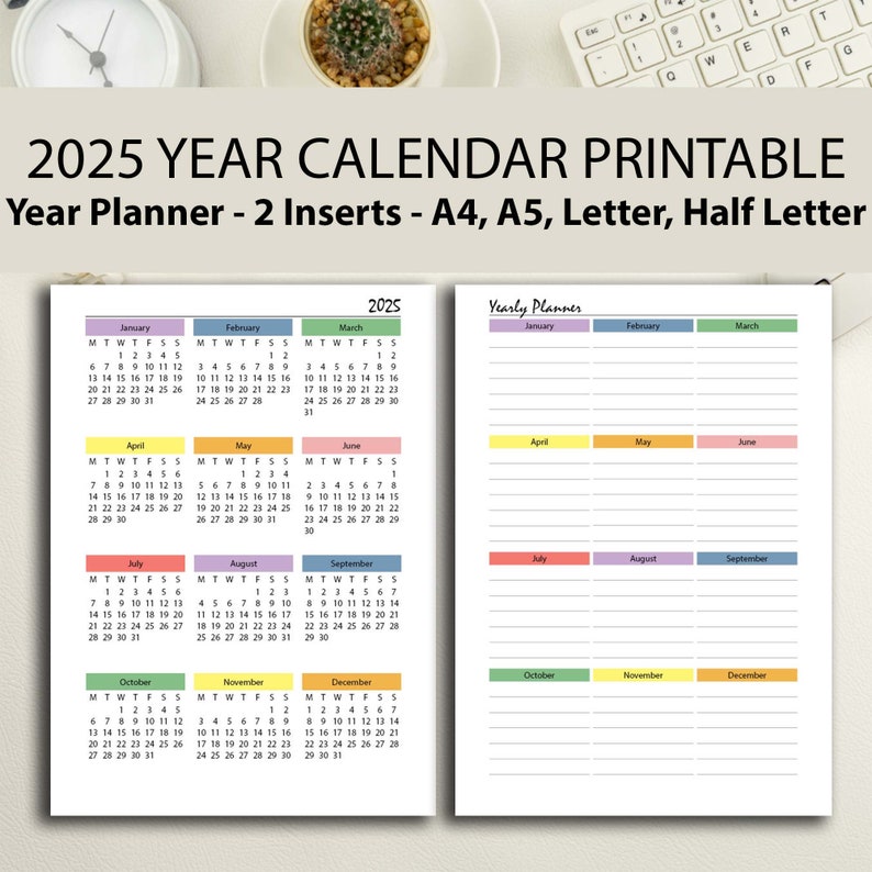 2025 Year Calendar Rainbow Printable 2025 Calendar Pdf Etsy UK