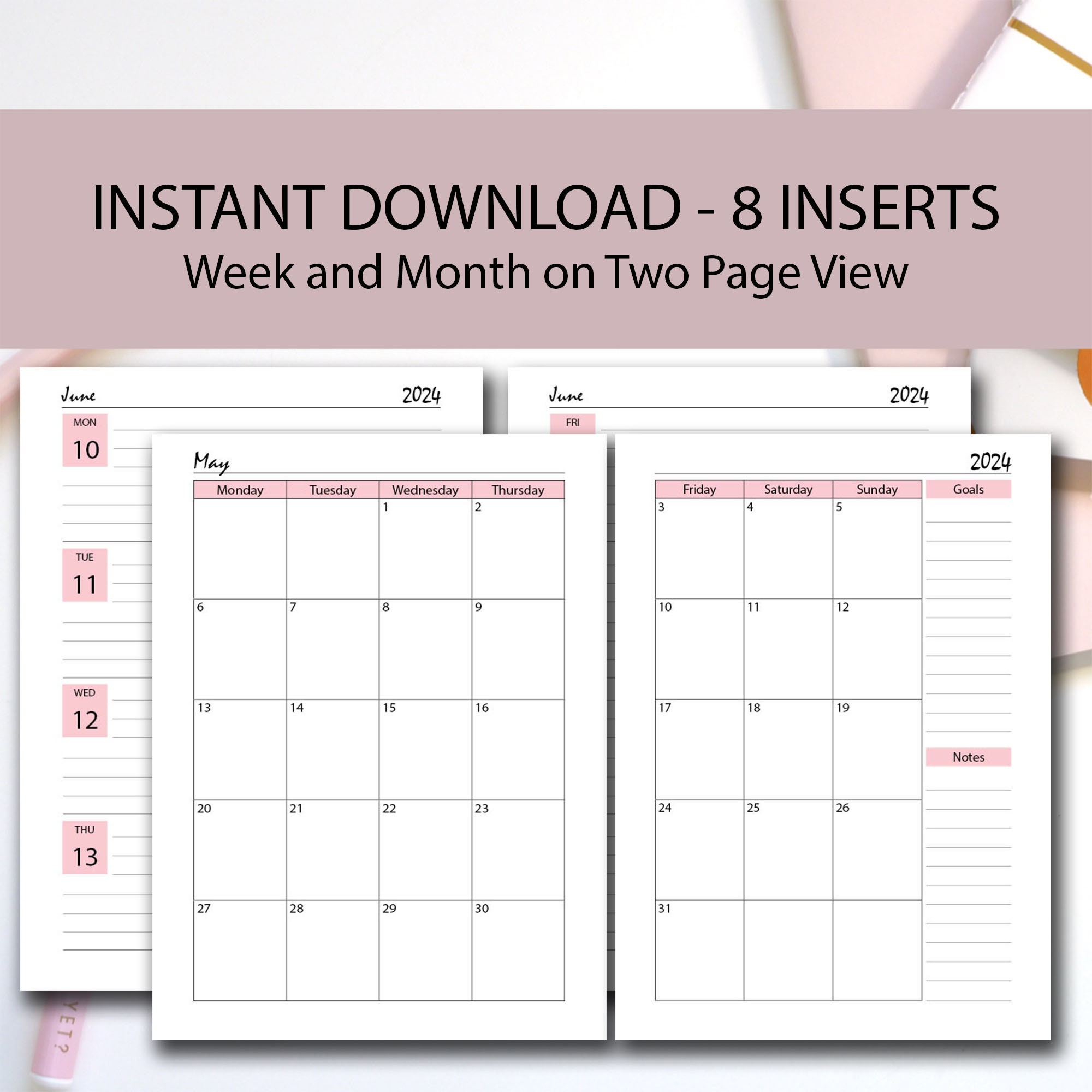 20232024 Weekly Planner Printable PINK Bundle, A4/a5/half Letter