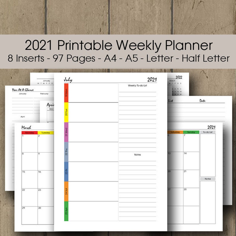 2021 weekly planner printable filofax a5 monthly on two