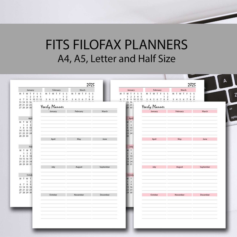 2025 Year Calendar Printable Planner Pack, Year at a Glance 2025, A4/a5 ...