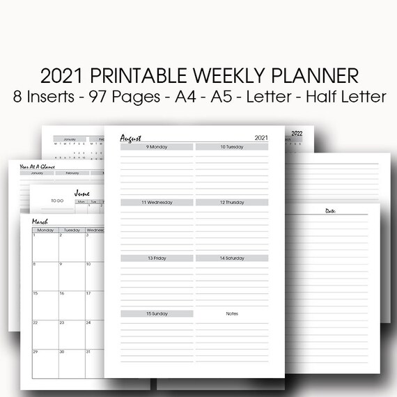 A5 A4 2021 Printable Monthly Calendar Letter Half Letter Planner ...