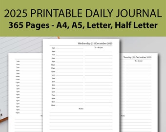 2025 Daily Timebox Planner Printable, Daily Journal 2025 Printable, 2025 Daily Diary Printable, 2025 Daily Planner, A4/A5/Half Letter/Letter