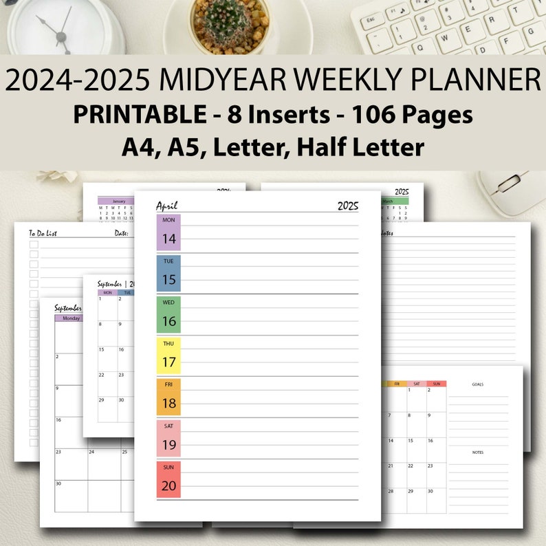 20242025 Weekly Planner Printable RAINBOW Bundle, 20242025 Organizer