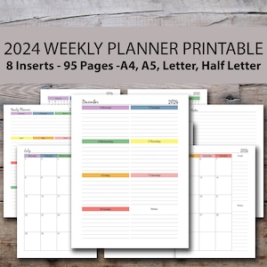 2024 Weekly Planner Printable RAINBOW BUNDLE, A4, A5 Insert, Half Letter, Letter, 2024 Weekly Schedule, Weekly Agenda, Weekly To Do List