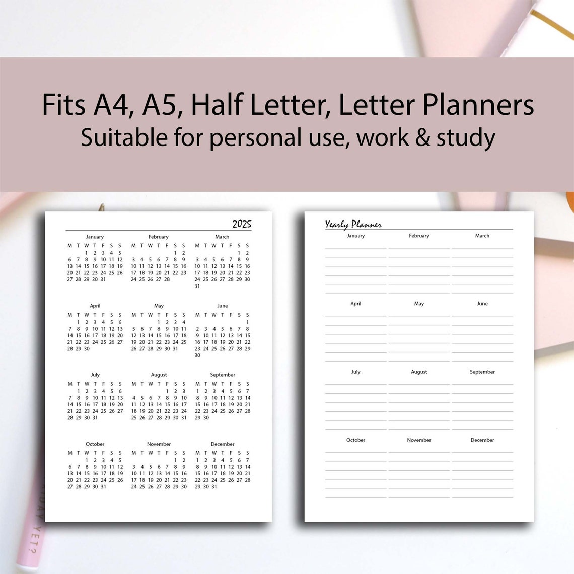 2025 Year Calendar Printable, A4/a5/half Letter/letter, 2025 Calendar ...