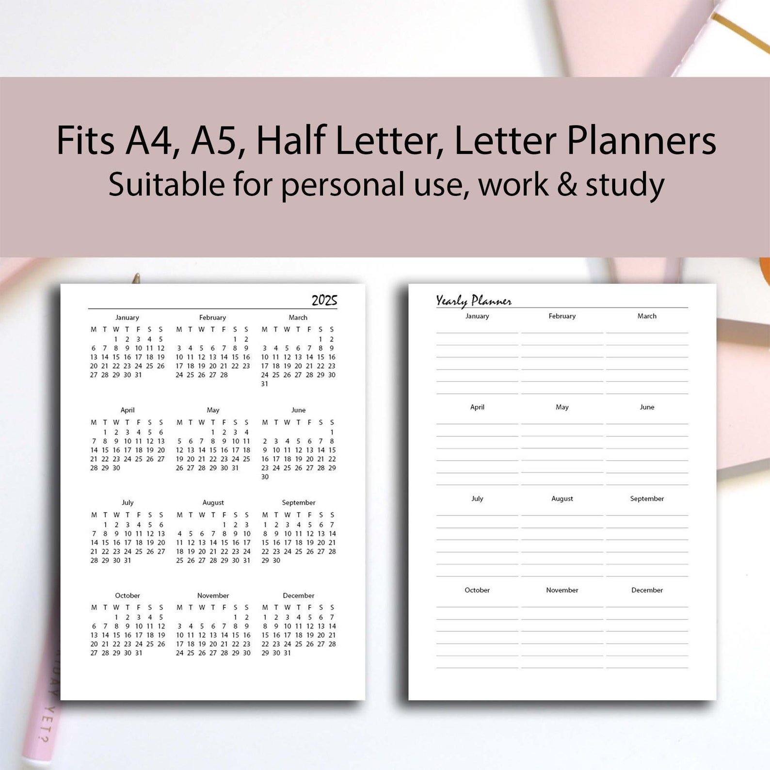 2025 Year Calendar Printable, A4/a5/half Letter/letter, 2025 Calendar ...