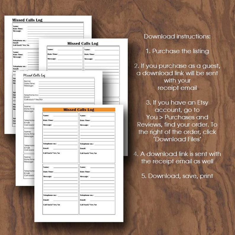 Missed Call Log Printable Office Planner Telephone Message Log Etsy