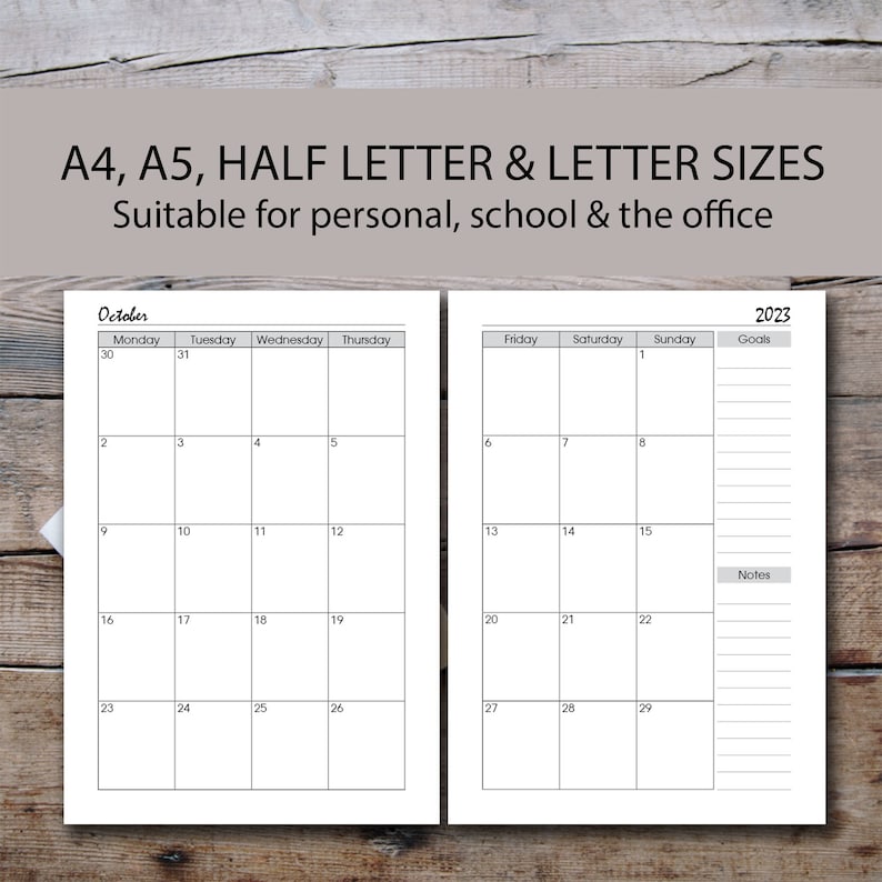 2023 2027 monthly planner grey printable 5 year planner mo2p etsy 