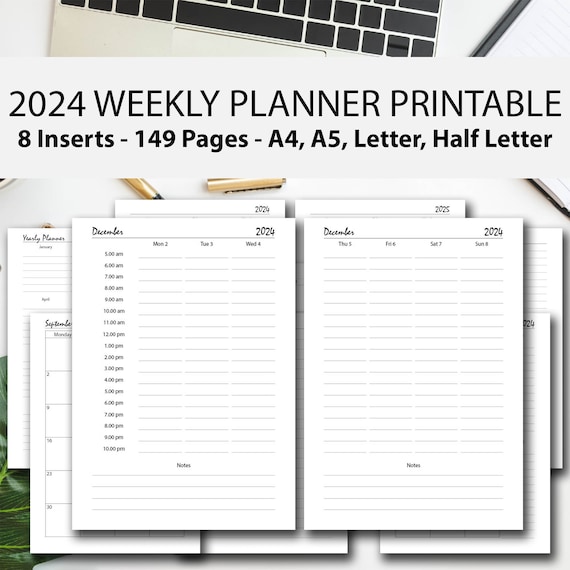 2024 Weekly Time Block Planner Printable BUNDLE, Week on 2 Page