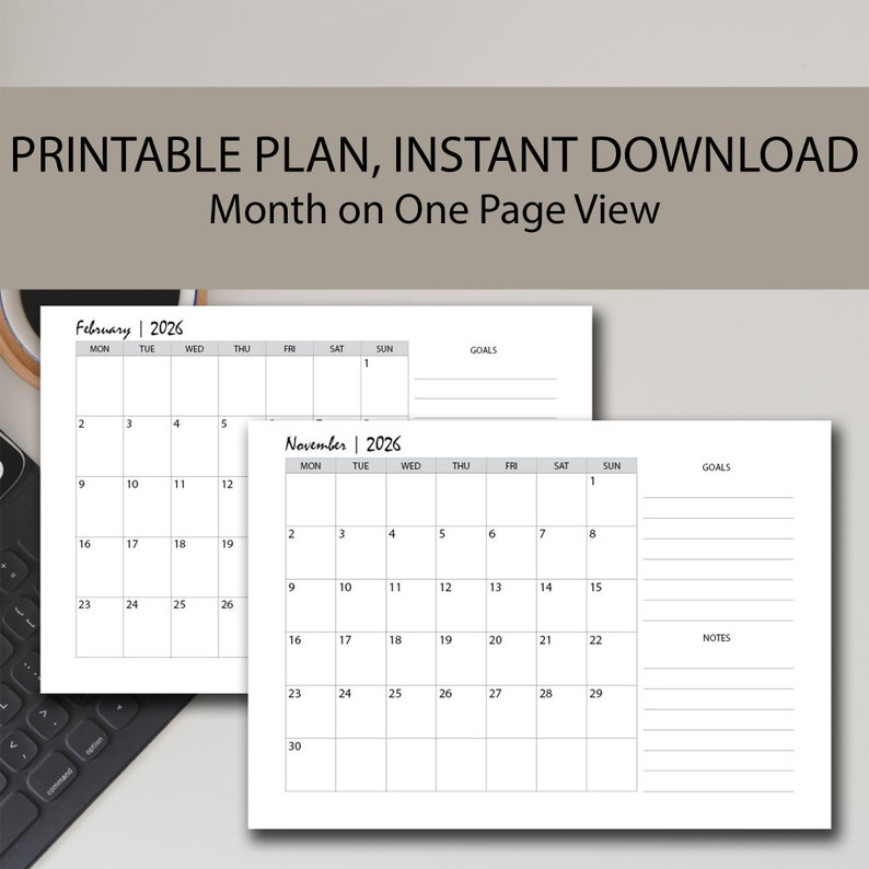 5 Year Calendar Planner GREY Printable, 5 Year Monthly Planner, 5 Year