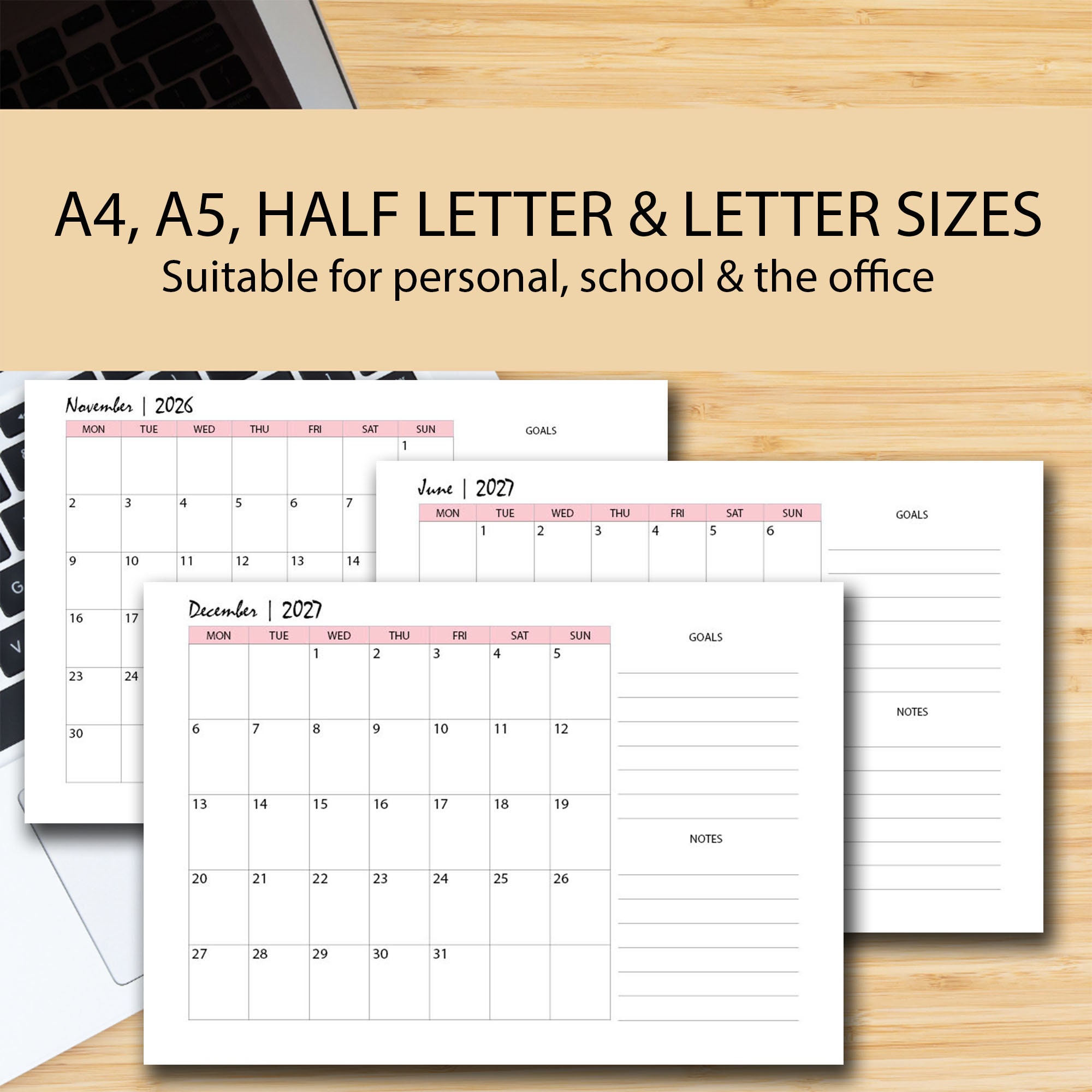 5 Year Calendar Planner Insert PINK 2024-2028 Printable, 5 Year Goal ...