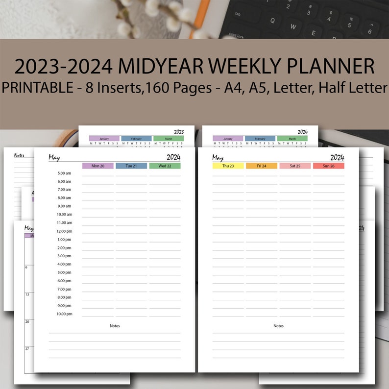 20232024 Weekly Planner Printable Midyear Rainbow Bundle, A5/a4/half