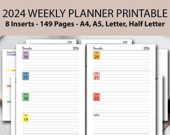 2024 Weekly Planner Printable RAINBOW BUNDLE, A4/A5/Half Letter/Letter, 2024 Weekly Planner pdf, 2024 Month on 2 Page, 2024 Yearly Calendar