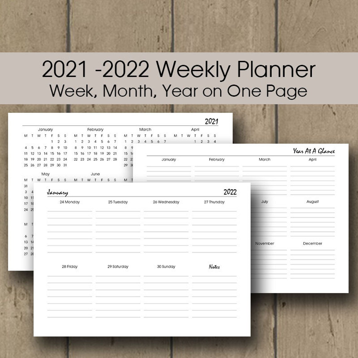 landscape weekly planner 2021 2022 printable a3 a4 a5