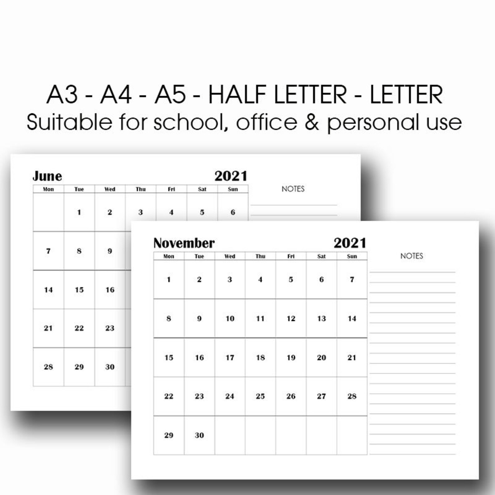 A3 Printable Calendar 2022 2022 Monthly Planner A4 A5 Etsy