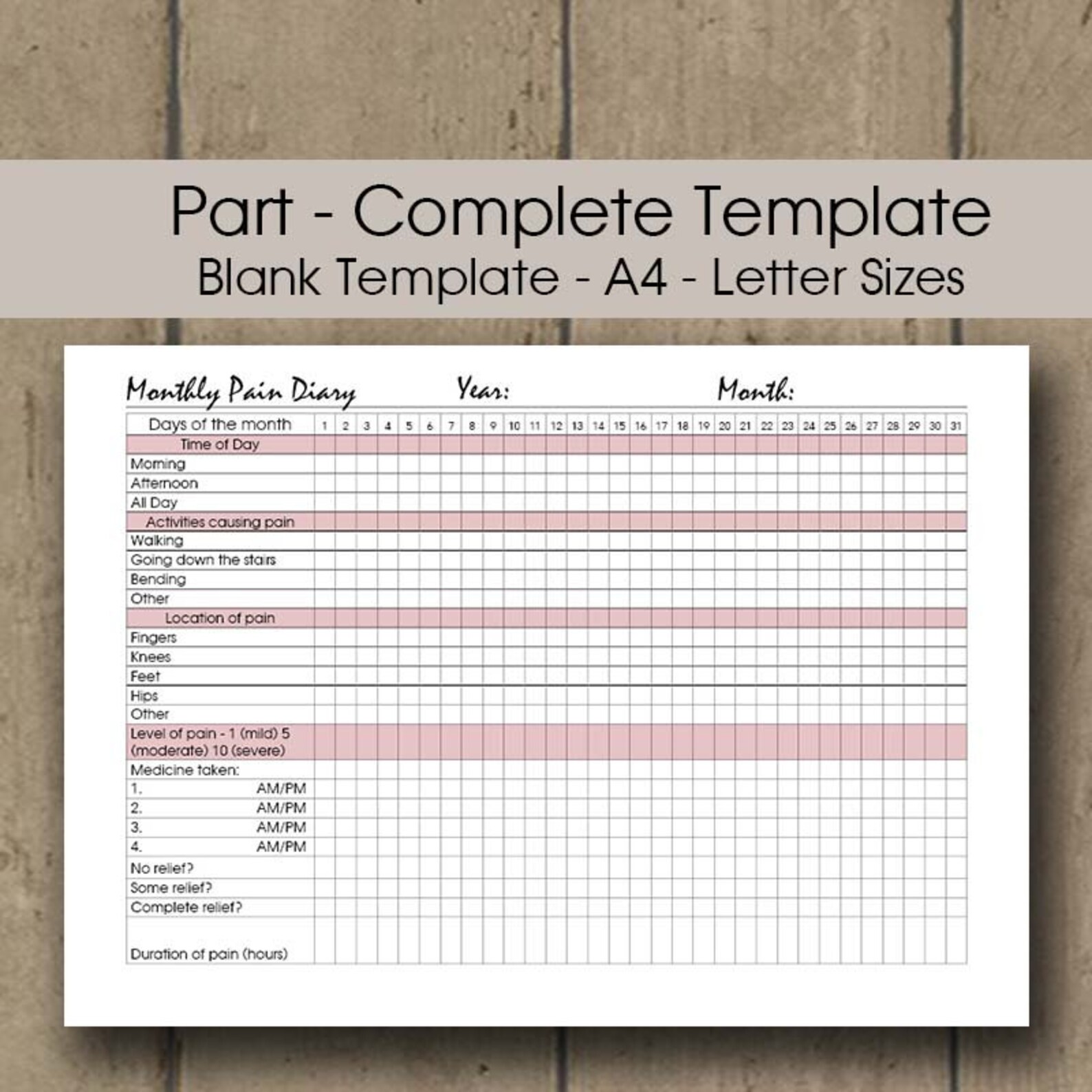 Pain Tracker Printable Pain Tracker Printable
