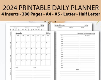 2024 Daily Planner Printable BUNDLE, 2024 Daily Planner Printable, A4/A5/Half Letter/Letter, 2024 Time Block Planner, 2024 Day on 1 Page pdf