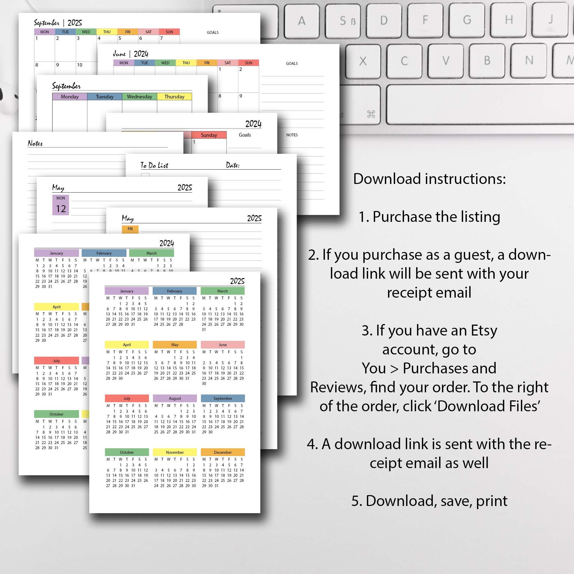 20242025 Organizer Printable Rainbow BUNDLE, A5/a4/half Letter/letter