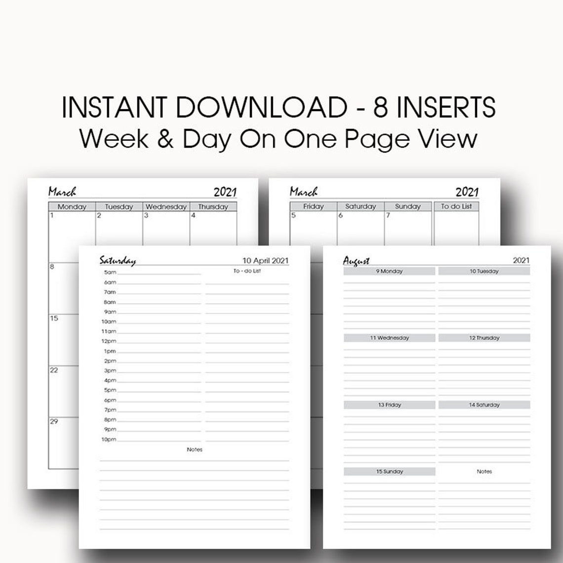 Printable Diary 2021 Planner Insert A4 A5 Filofax Half Etsy UK