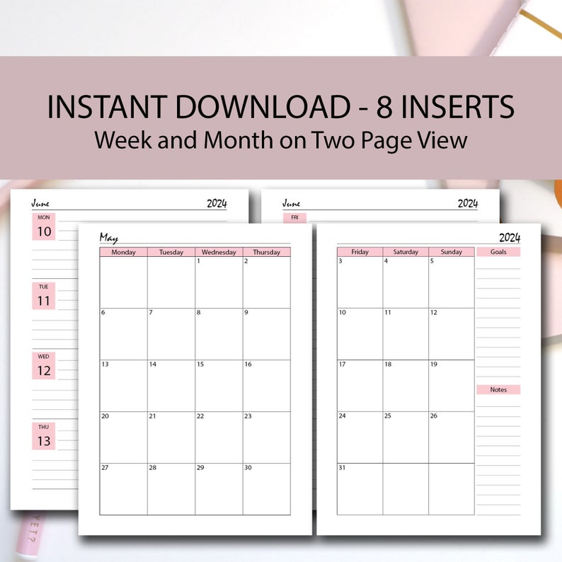 20232024 Weekly Planner Printable PINK Bundle, A4/a5/half Letter