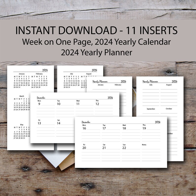 2024 Personal Size Daily Weekly Monthly Yearly Planner Printable Insert ...