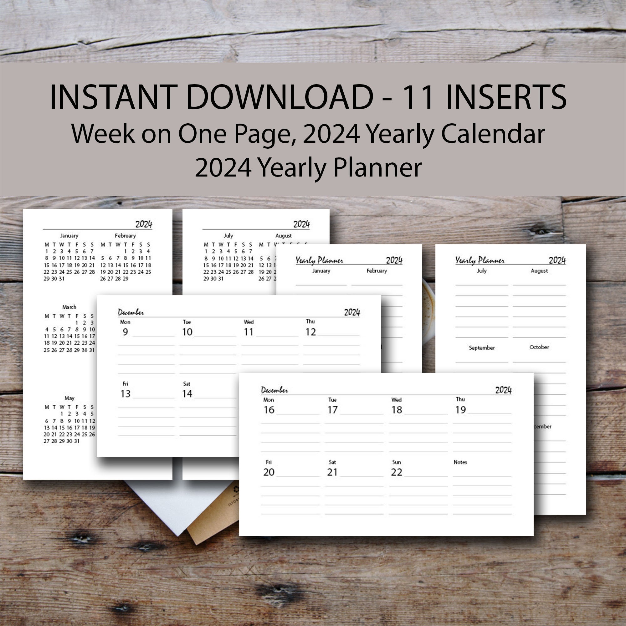 2024 Personal Size Daily Weekly Monthly Yearly Planner Printable Insert ...