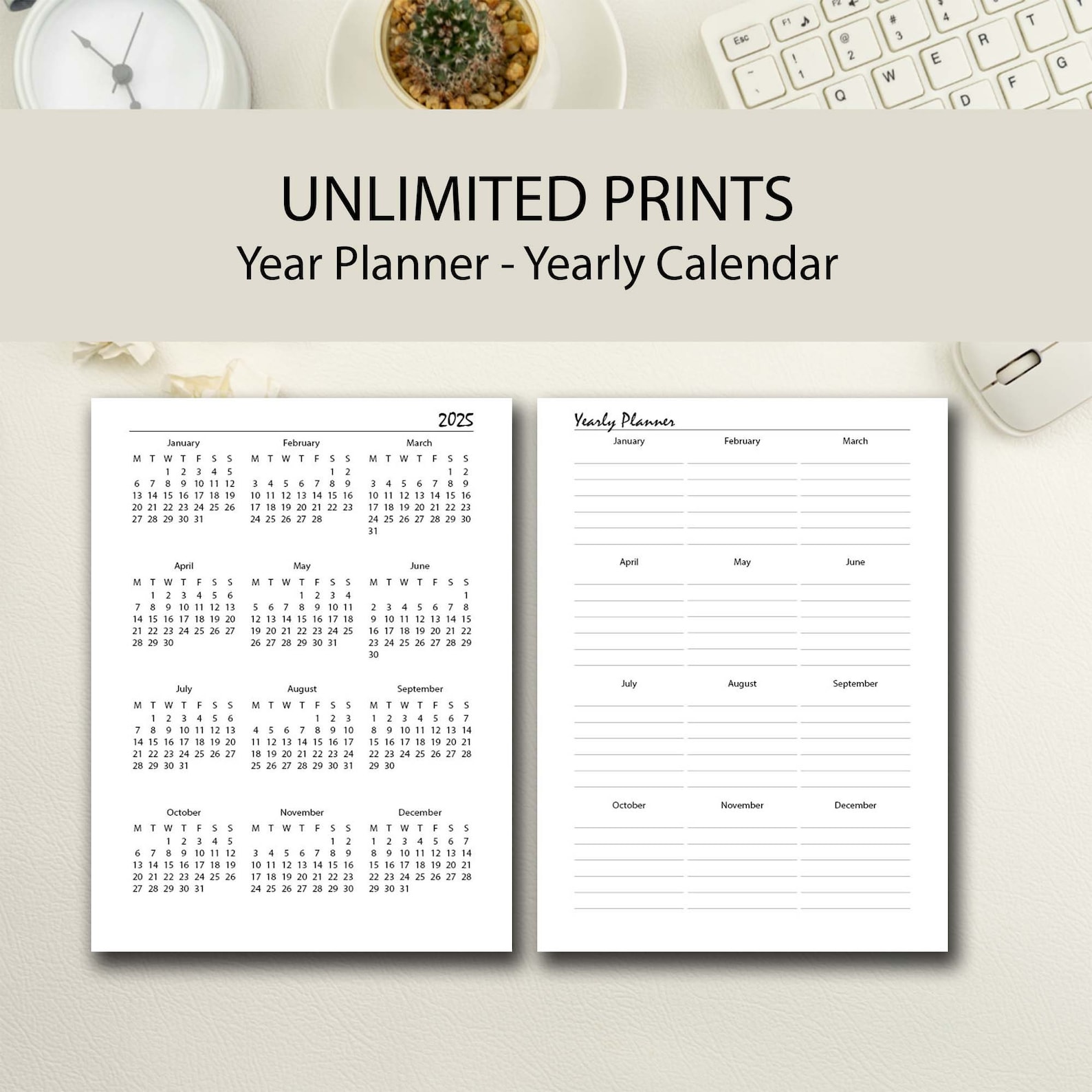 2025 Year Calendar Printable, A4/a5/half Letter/letter, 2025 Calendar ...