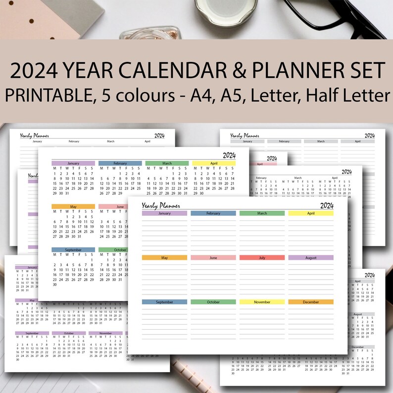 2024 Yearly Calendar Printable Landscape 2024 Yearly Etsy UK