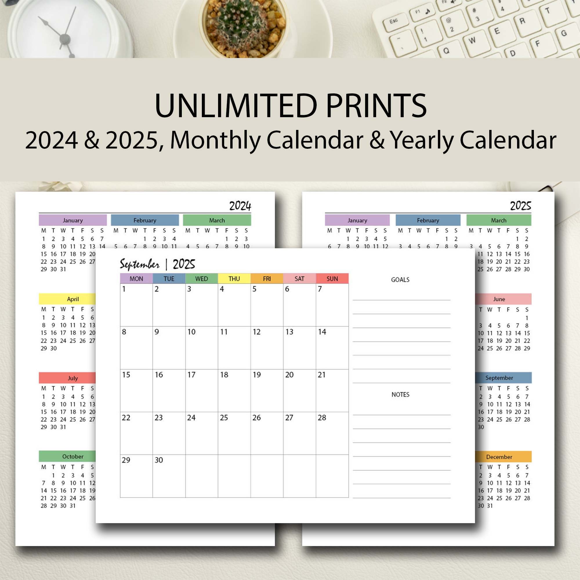 20242025 Organizer Printable Rainbow BUNDLE, A5/a4/half Letter/letter