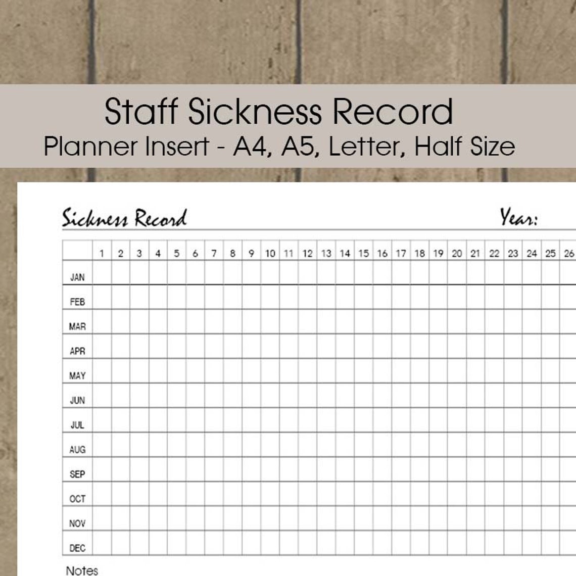 Sickness Record Keeper Printable Sickness Planner Staff | Etsy