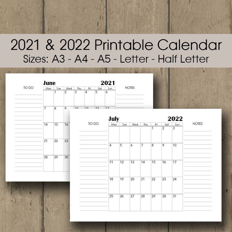 Printable Desk Calendar 2021 A3 Wall Calendar 2021 2022 Etsy