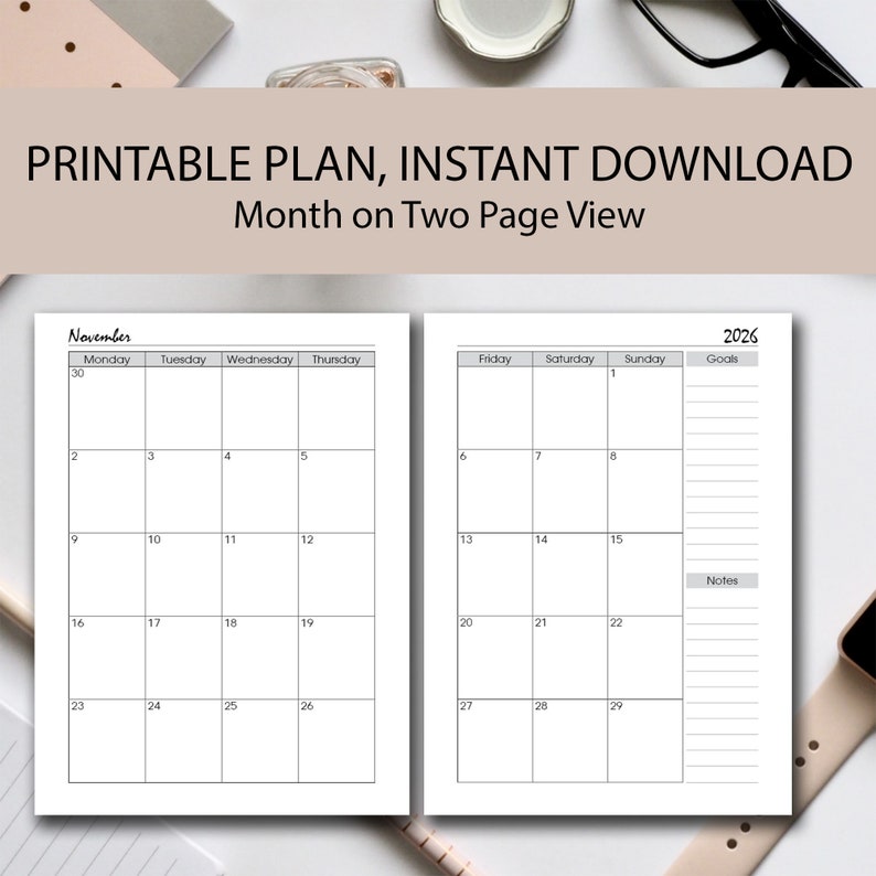 2023 2027 monthly planner grey printable 5 year planner mo2p etsy 