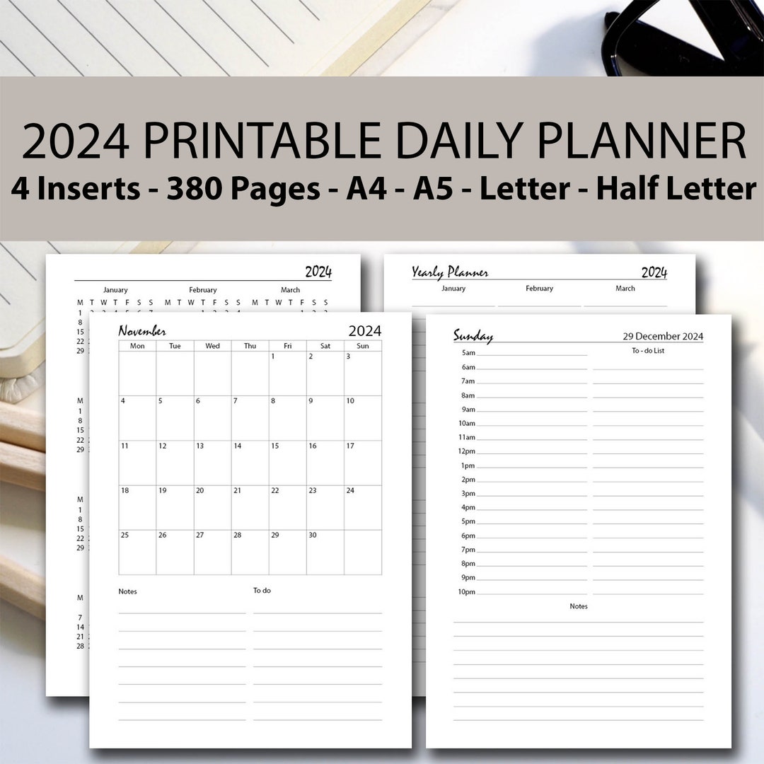 PAQUETE imprimible del diario 2024, Planificador diario 2024 imprimible ...