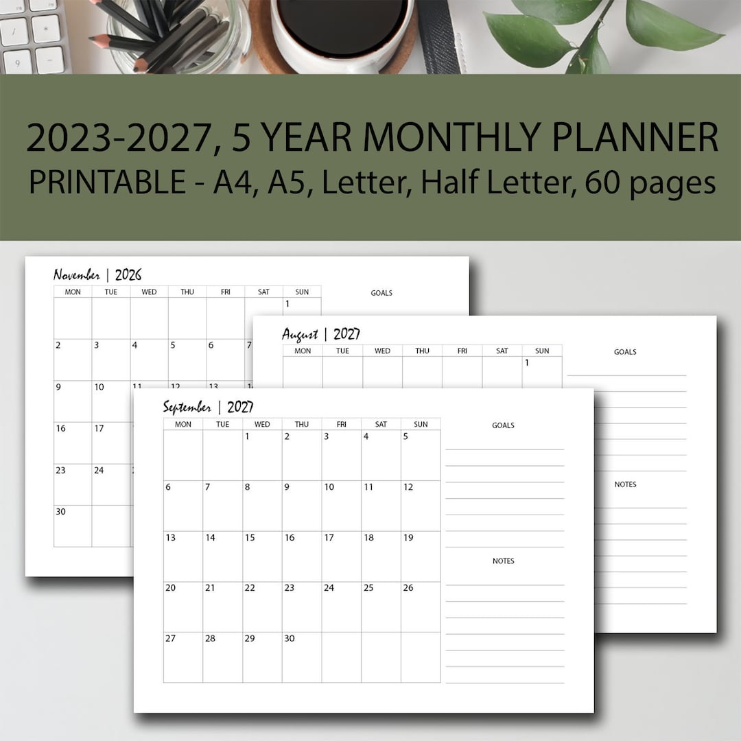 2023-2027 Calendar Printable 5 Year 5 Year Calendar Insert - Etsy