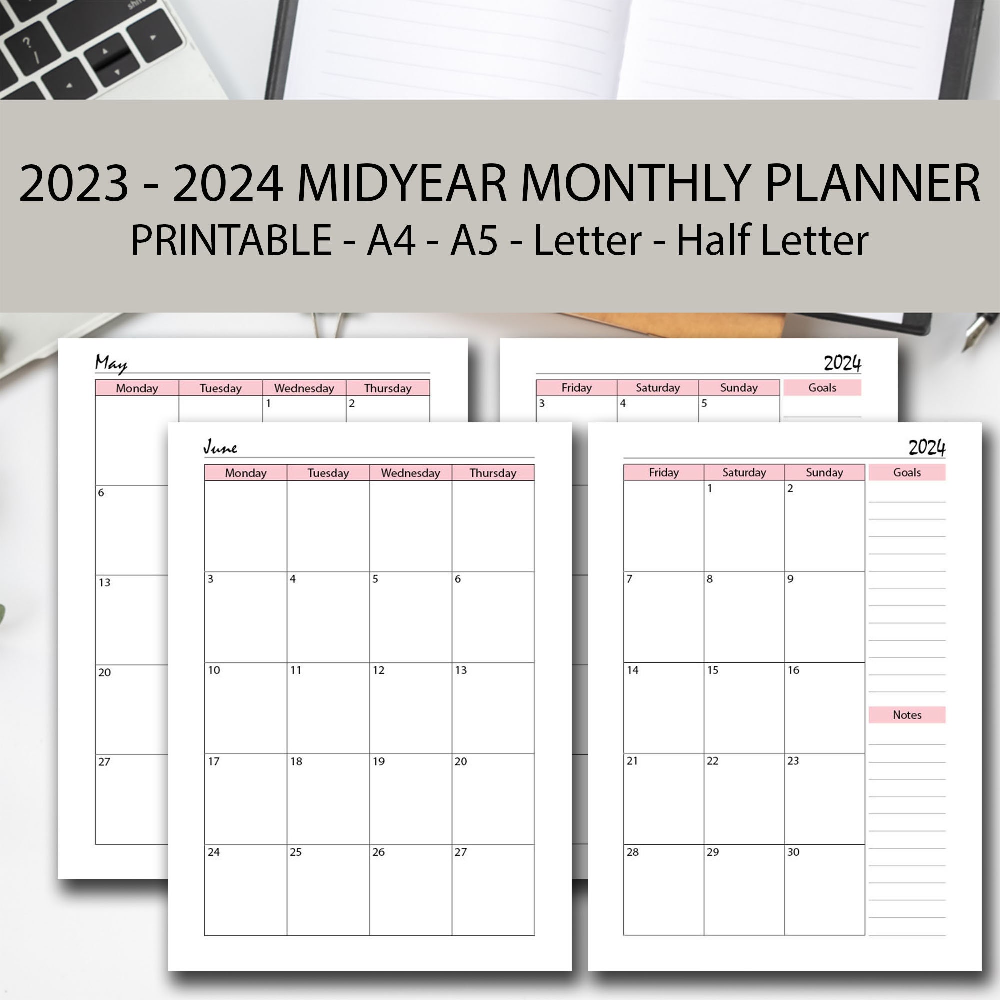 20232024 Monthly Midyear Planner Printable PINK Month on 2 Etsy