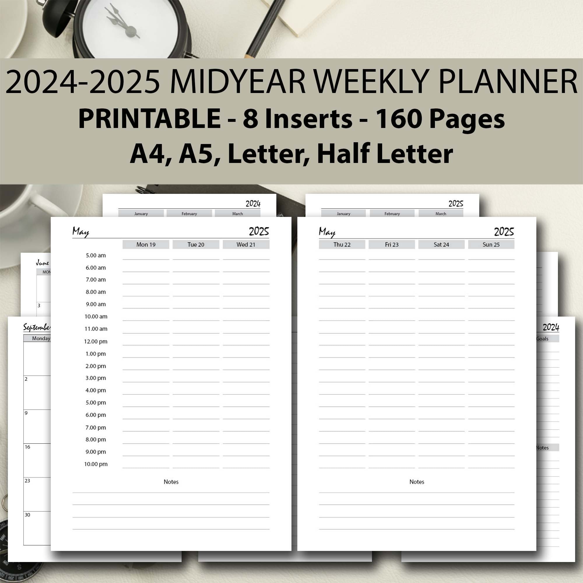 20242025 Midyear Planner Printable GREY Bundle, Weekly Organizer 2024