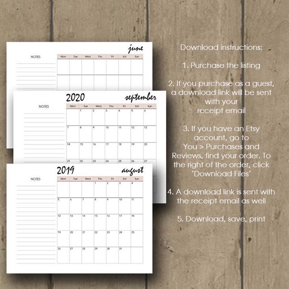 2019 Wall Calendar Printable 2019 Desk Calendar Calendar Etsy