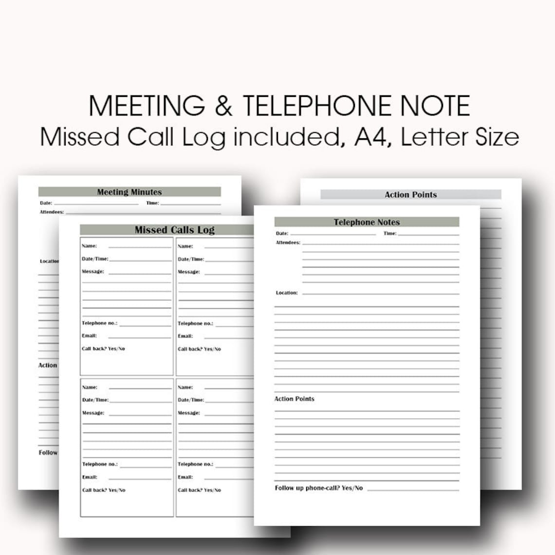 Meeting Notes Action Points Printable Office Supplies A4 | Etsy