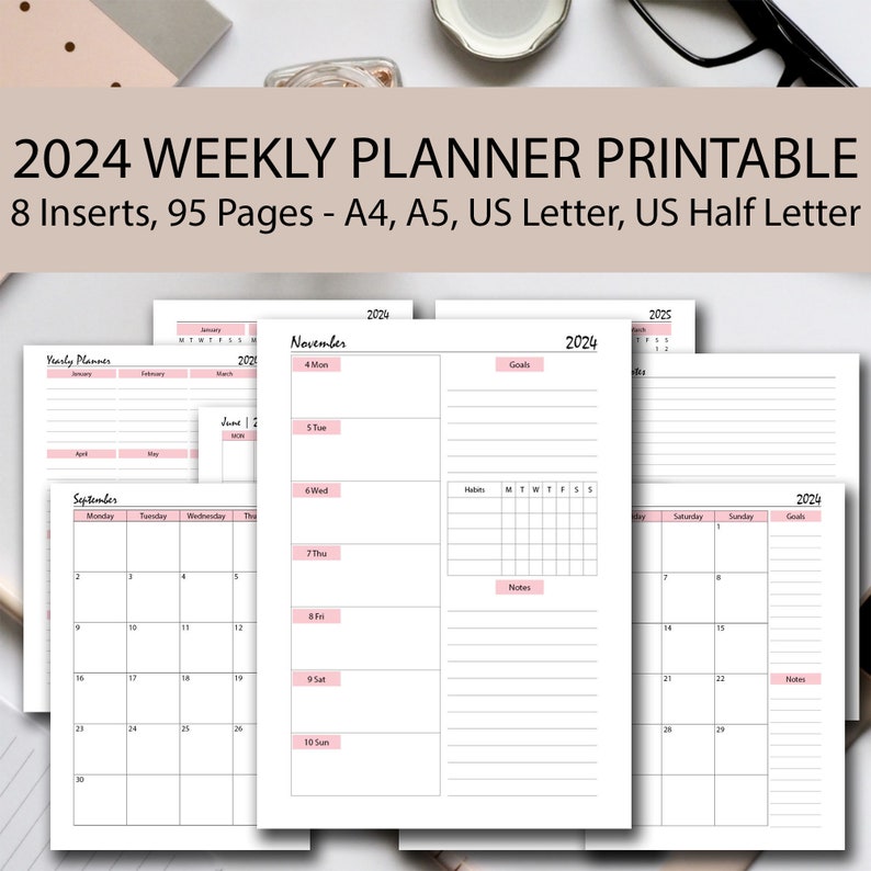 2025 Weekly Planner PINK Printable Week at a Glance 2025 Etsy